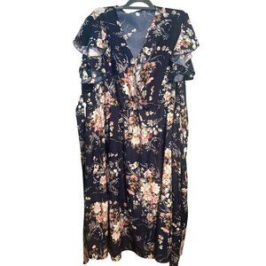 Maxi Floral Dress Women’s Size 26 Navy Blue Cottagecore Romantic Boho